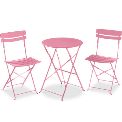  Ensemble de bistro 3 pièces, ensemble de 2 chaises et table pliante - rose