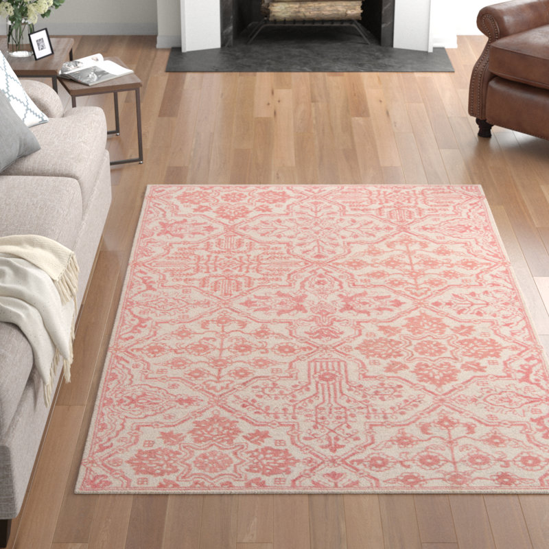 Tapis rose / ivoire en laine touffeté à la main Cece, Rectangle 3 pi 6 po x 5 pi 6 po