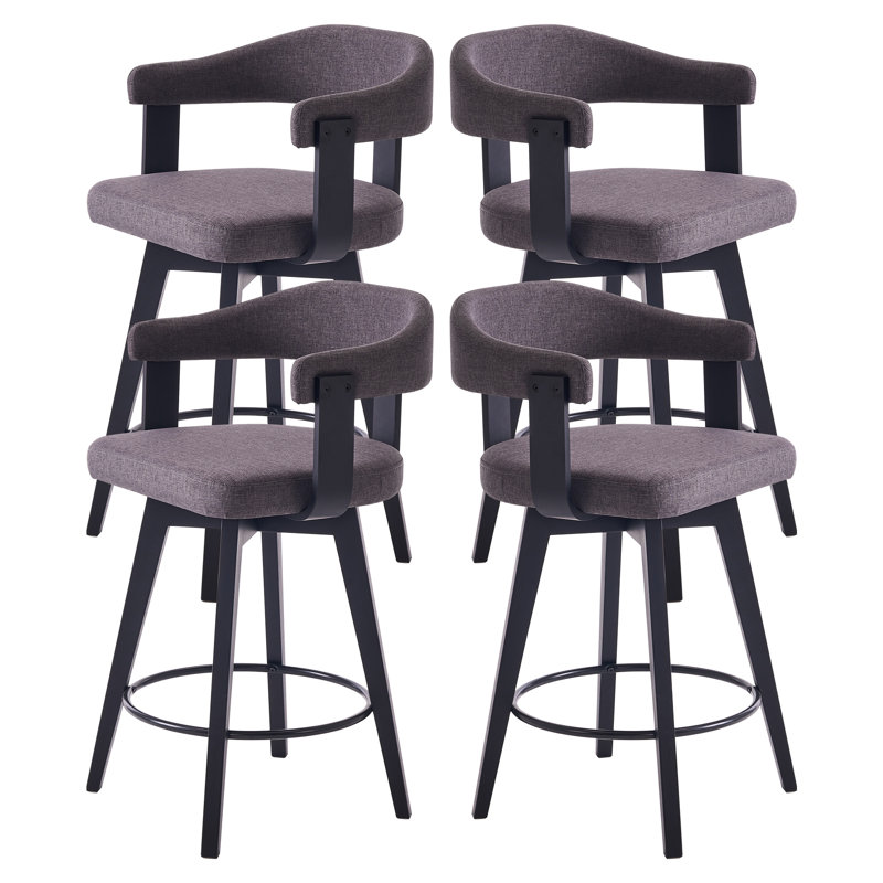 Tabouret de bar pivotant revêtu de lin 26 po, Noir, Lin gris foncé, 4