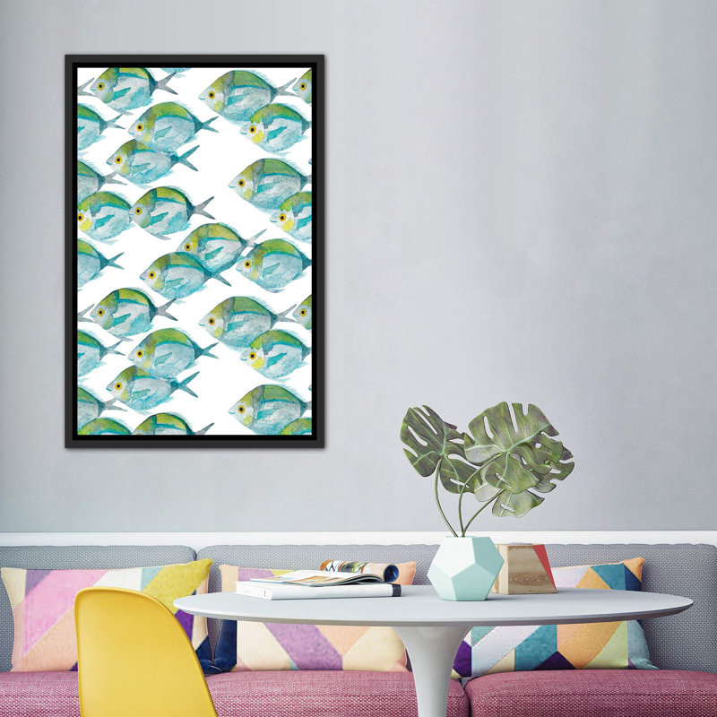 " Fishes Pattern ", No Mat, 60" H x 40" W x 1.5" D, Distressed Black Framed Canvas
