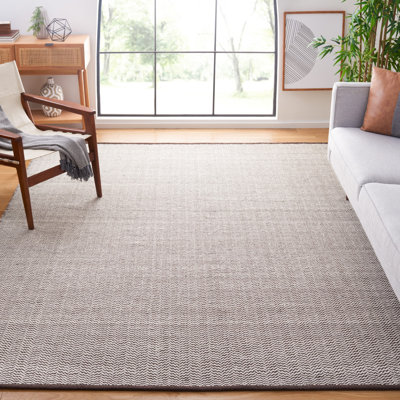 Vermont Hand Woven Cotton/Wool Geometric Rug in Brown/Ivory
