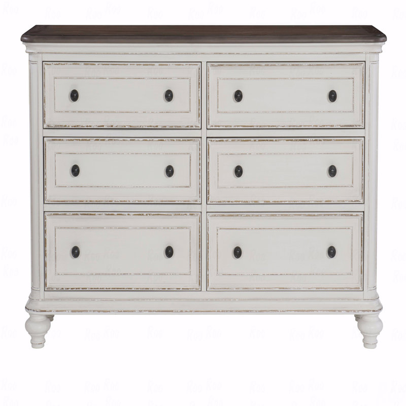 Commode 1 pièce à 6 tiroirs avec boutons noirs au design traditionnel