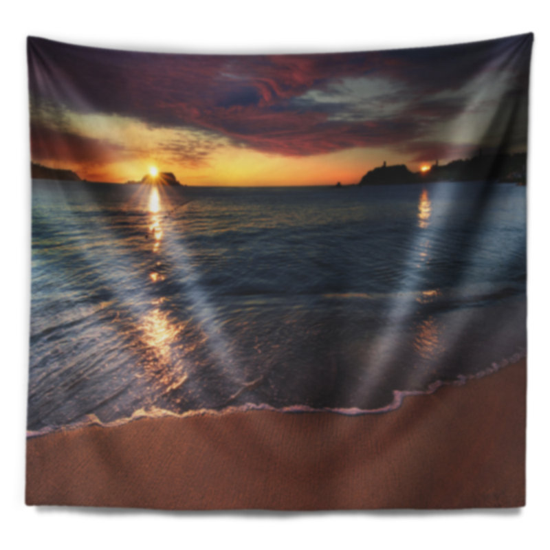 Magnifique tapisserie bord de mer au coucher du soleil, H 68 po x l 80 po