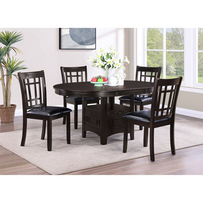 5 Finish Dining , Table With Extension Leaf, Black Upholstered Comfortable Chairs In Finish, Transitional Style, 18-inch Leaf For Table, Seats 4 Comfortably
