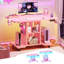 Bureau pour travailler debout électrique réglable en hauteur avec 3 préréglages de mémoire, bureau de jeu de 31,5 po avec multiprise, USB, lumières RVB, tablettes de rangement et panneau perforé, rose-234915242