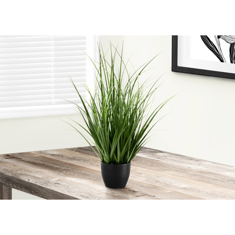 Plante de verdure d'intérieur de 23 po de hauteur, gazon artificiel en pot noir de 4 po pour table, avec décor