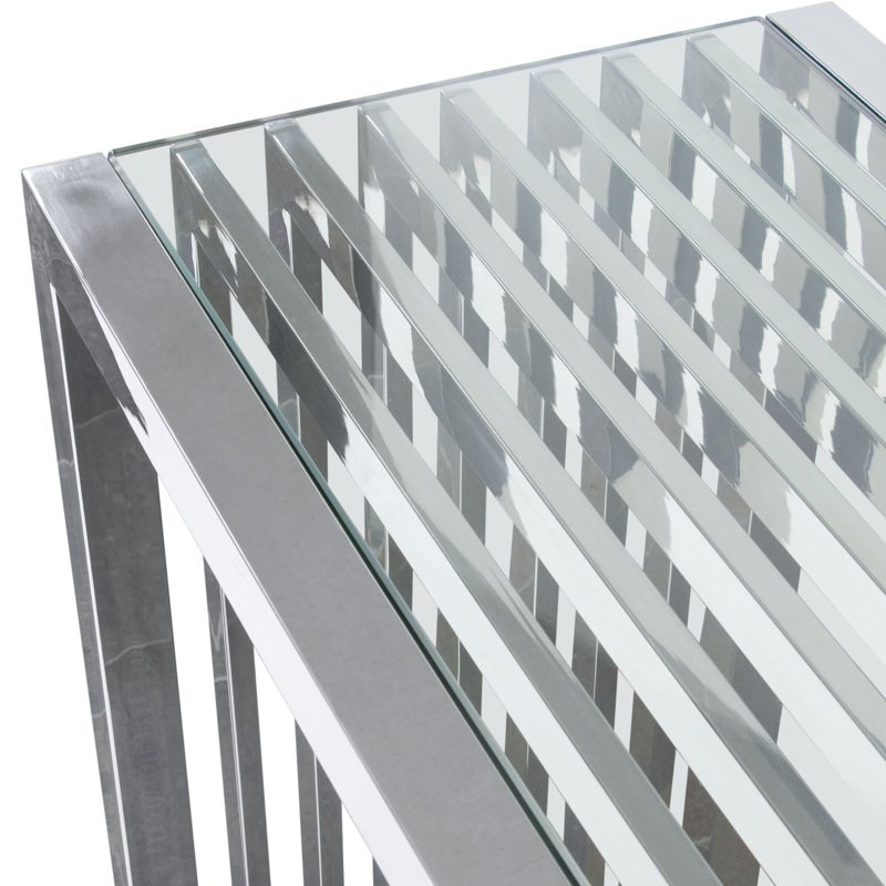 Soho Elegance Stainless Steel Rectangular Coffee Table with Glass Top