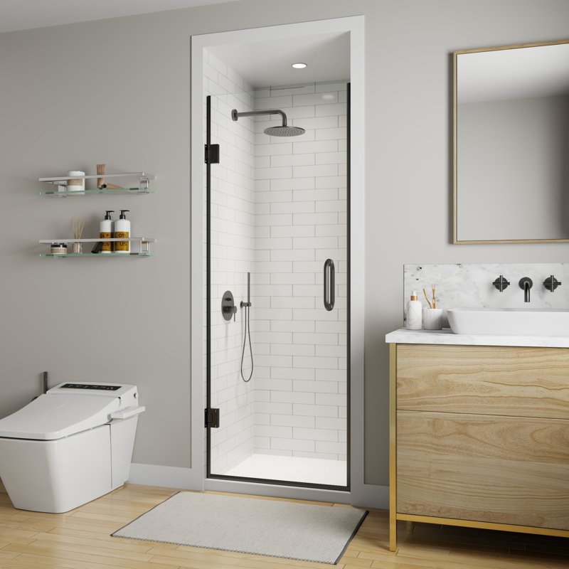 Porte de douche à charnière sans cadre avec verre transparent l 28 po x H 72 po