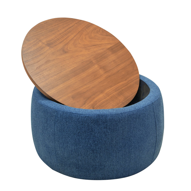Upholstered Velvet Storage Ottoman, Polyester Blend Navy