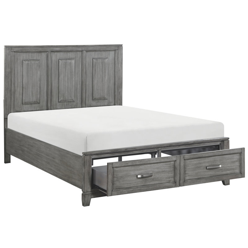 Lit plateforme gris rustique avec rangement pour le fini glamour de la grande chambre