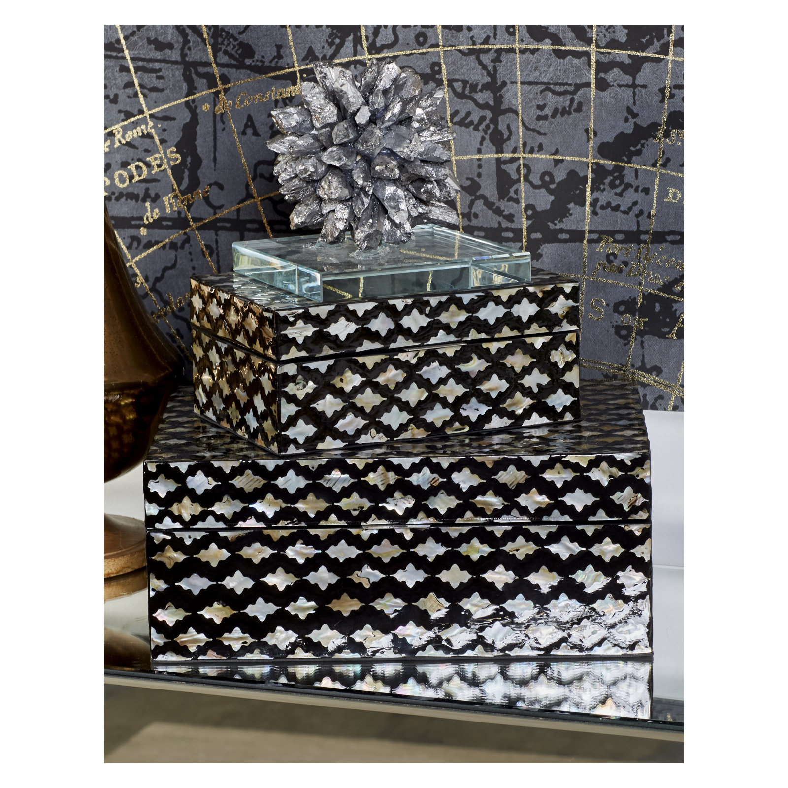 2 - Piece Handmade Decorative Box, Black/Stained White