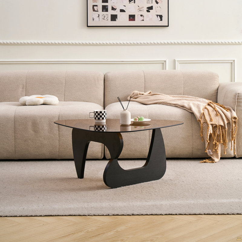 Petite table basse de style campagnard Mid-Century moderne en bois pour le salon, noir, Brun / Noir