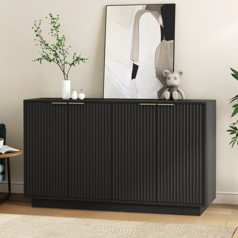 Buffet 55,1 "cannelé, crédence avec tablettes réglables, Noir, 31.8" H x 55.1" W x 15.7" D