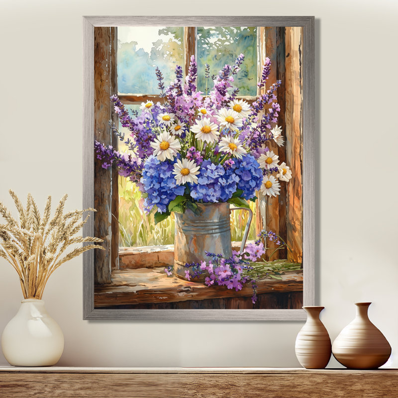 Jaeonna - impression sur toile florale, H 32 po x l 16 po, Picture Framed, Argent argent