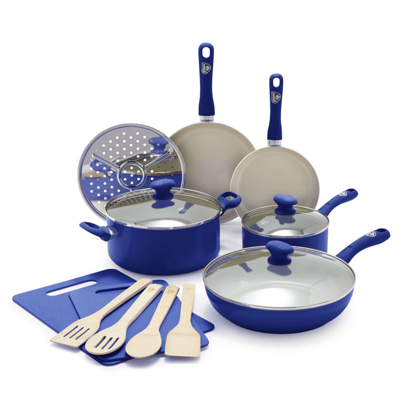 GreenLife Sandstone Healthy Ceramic Nonstick, 15 Piece Kitchen Cookware Pots and Frying Sauce Pans Set, PFAS- Free, Dishwasher Safe