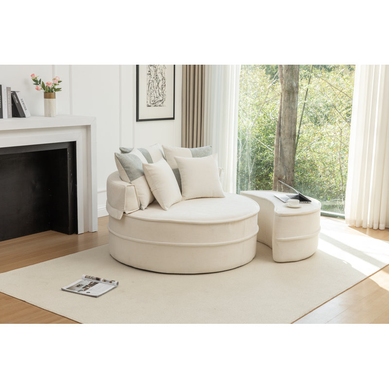 Fauteuil demi-tonneau rembourré avec repose-pieds, Beige
