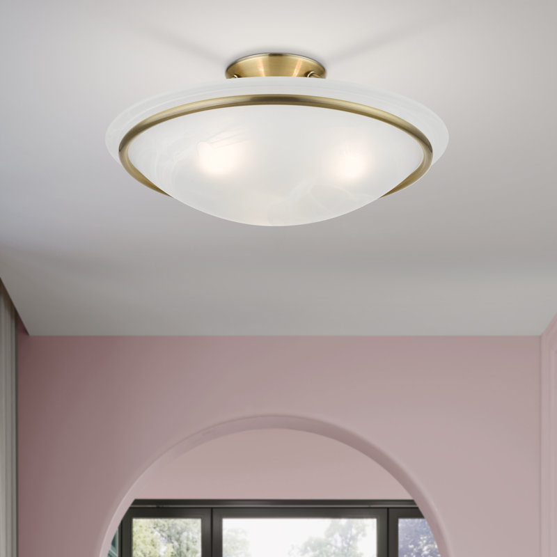 Wilbrecht Glass Semi Flush Mount, 6" H, Antique Brass