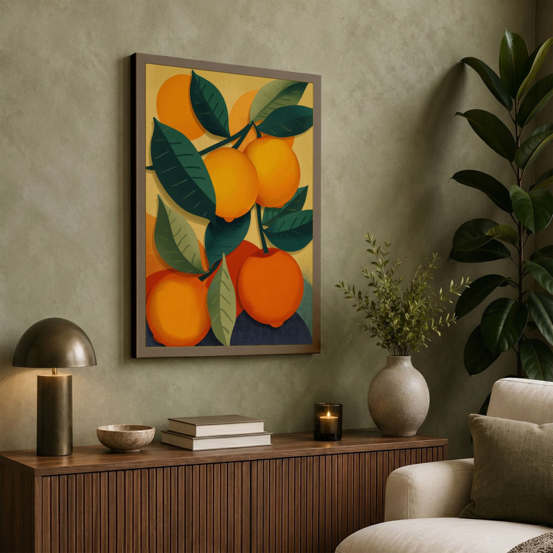 Citrus Study Botanical - Wrapped Canvas, 24x16 - 61.0 x 40.6 cm, Teal Border