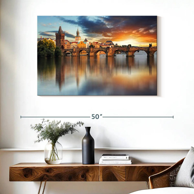 Lilie, pont Charles au crépuscule, H 26 po x l 39 po