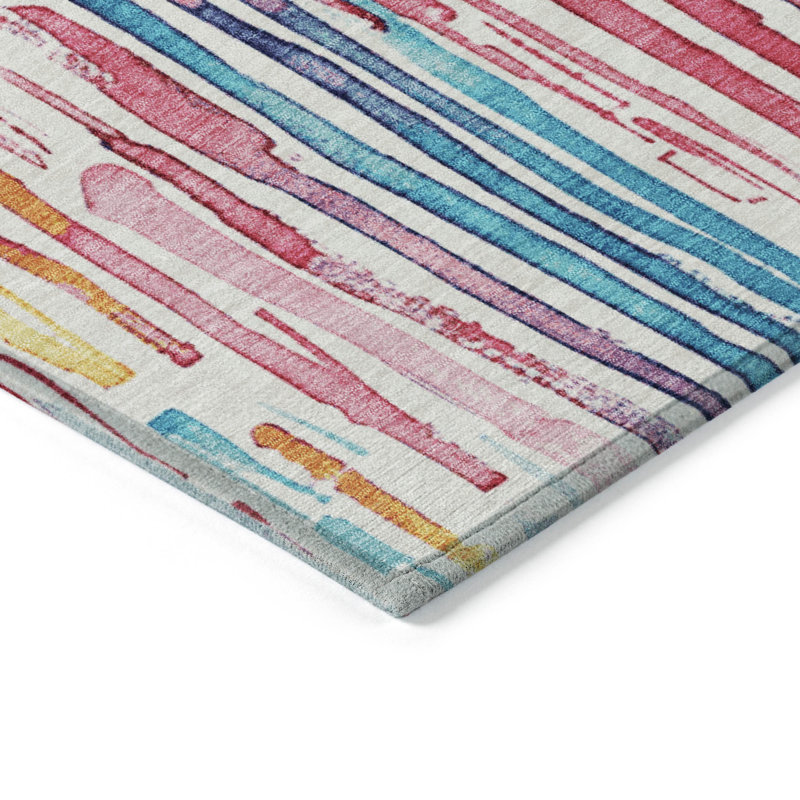 Tapis intérieur lavable rayé 3 pi x 5 pi blanc rose et bleu sarcelle