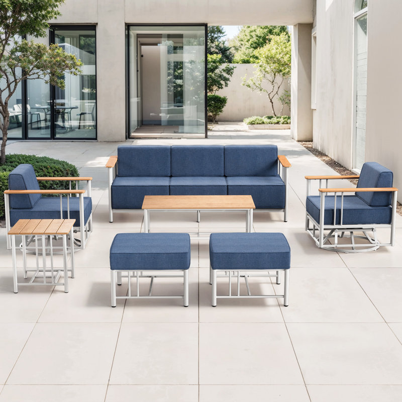 Ensemble de conversation pour patio 8 pièces, Blue, White