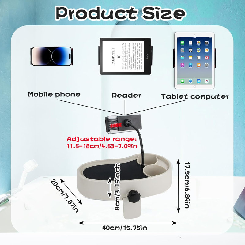 Table de spa réglable 3 en 1 avec support de téléphone rotatif à 360 °, 2 porte-gobelets, antidérapant, conception de drainage
