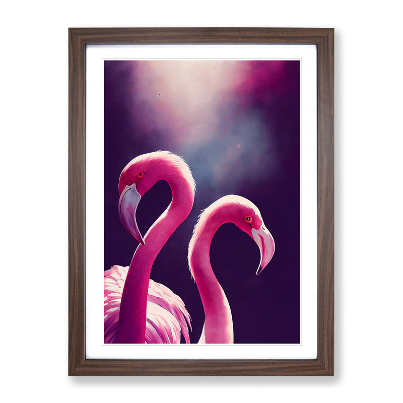 Two Flamingos - Framed Print, 64cm H x 46cm W x 2cm D, Walnut Framed