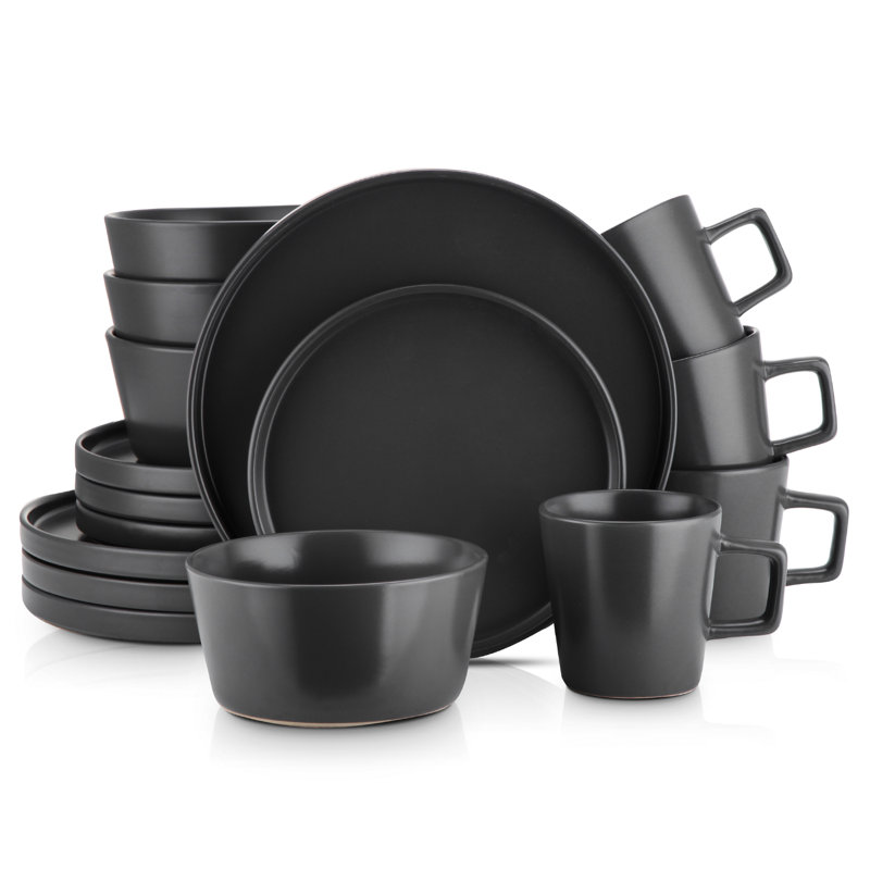 Celina 16-Piece Dinnerware Set, Matt Black