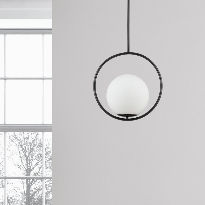 Luminaire suspendu à globe unique à 1 lumière, Noir mat, H 16 po x l 15,75 po x P 9,75 po