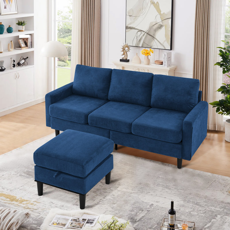 Canapé-lit rembourré 74,8 po Elvedin, 100 % polyester bleu
