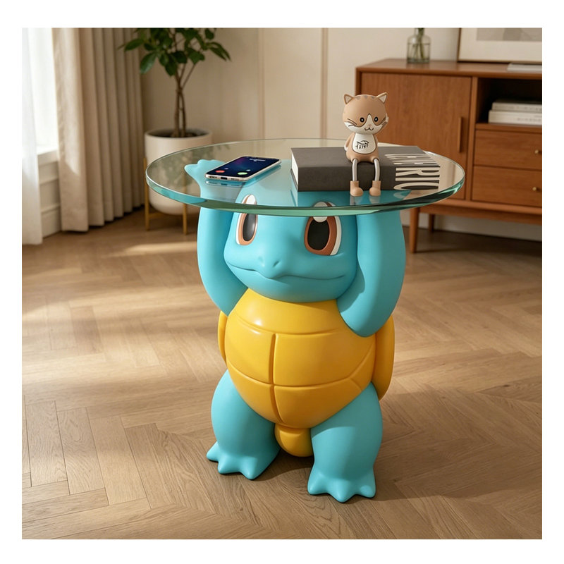 Table moderne en résine de verre à bord tortue.