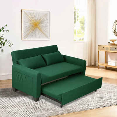 Très grand canapé-lit en tissu 2 en 1 de 61 pouces, canapé double avec sac de rangement, structure en fer renforcé, dossier et coussins réglables, convient aux chambres à coucher, aux salons et aux espaces extérieurs.