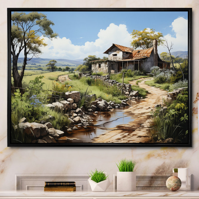 " Dominican Rural Pathways ", 34" H x 44" W x 1.5" D, Black Floater Framed