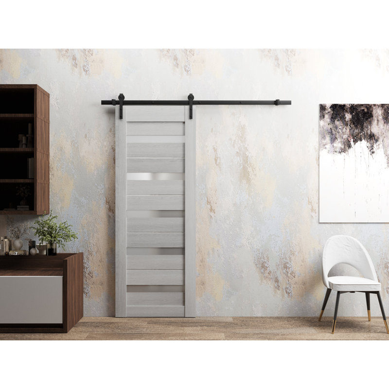 Porte de grange en bois givré Quardo, 32 po x 80 po, Gris Nebraska