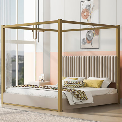 Lit plateforme à baldaquin avec tête de lit et structure en métal Upholstery
