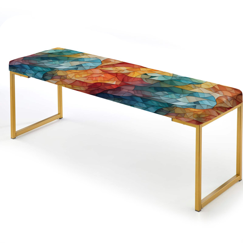 Multicolor Glass Mosaic - Geometric Upholstered Gold Bench