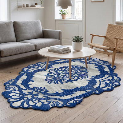 Marseille Vintage Damask Scalloped Area Rug