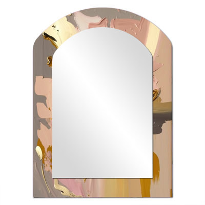 Retro Pink And Vintage Gold Bliss - Abstract Collages Asymmetrical Large Wall Mirror, Gold Arch Decorative Mirror, Printed Metal Art