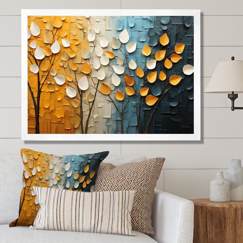 Marizol " Forest Yellow Wood Collage IV ", H 30 po x l 40 po x P 1,5 po, Cadre simple blanc