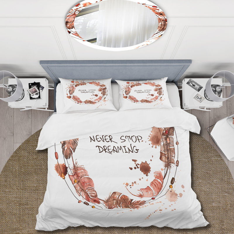 Impression de plumes d'oiseaux dans des tons de terre - Ensemble de housse de couette traditionnel - Microfibre de polyester