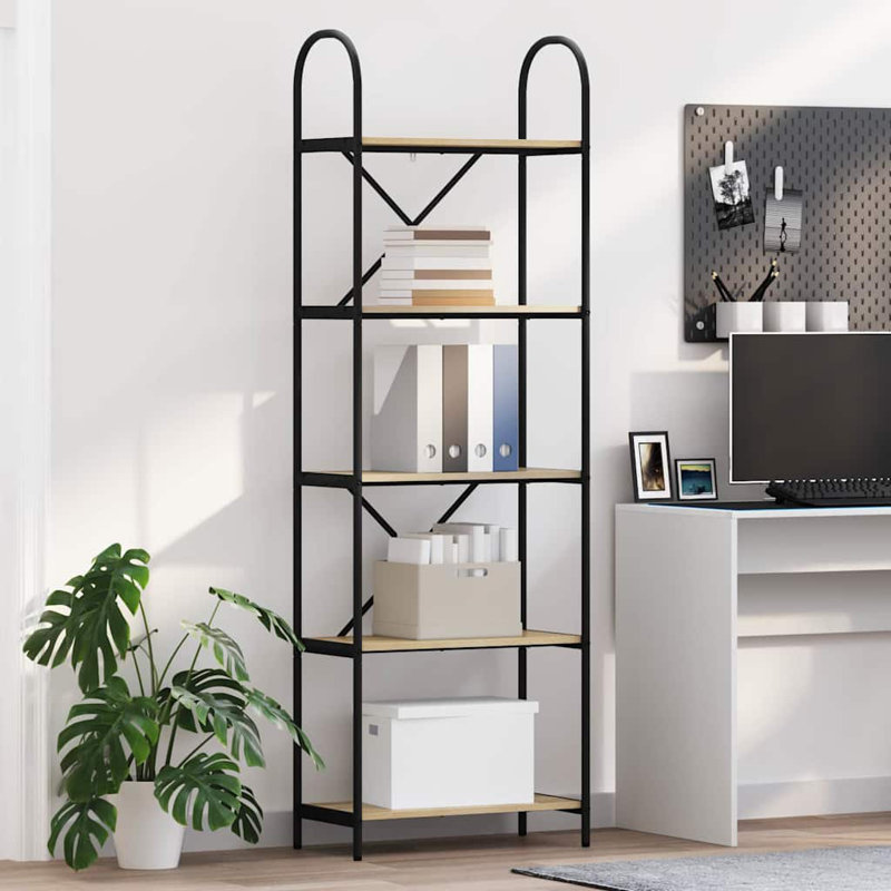 Bookshelf Engineered wood Modern Rectangular Shelving Unit Living Room, (5 Shelves) 183cm. H x 60cm. W x 30cm. D, Black Oak
