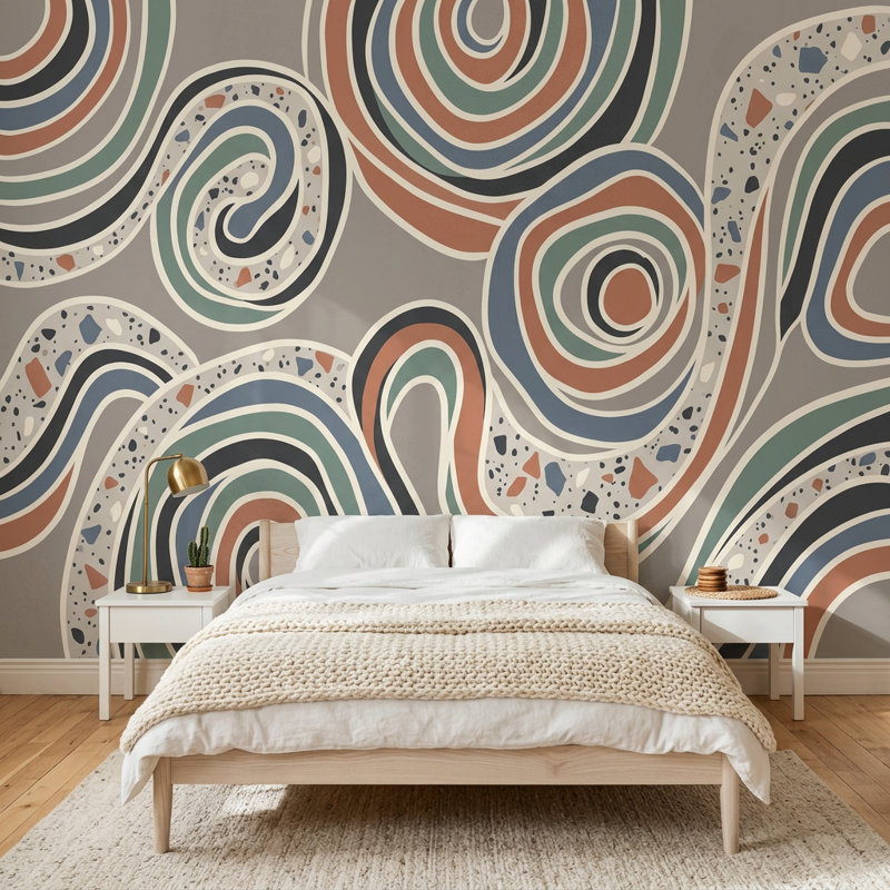 Décoration murale amovible de style abstrait Mid-Century, 200 po x 120 po, Peler et coller