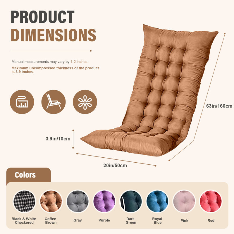 Outdoor 4'' Rocking Chair Chair Pad, Coffee, 63"W x 20"D