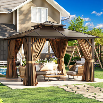 12 Ft. W x 12 Ft. D Metal Frame Patio Gazebo with Polyethylene Double Roof