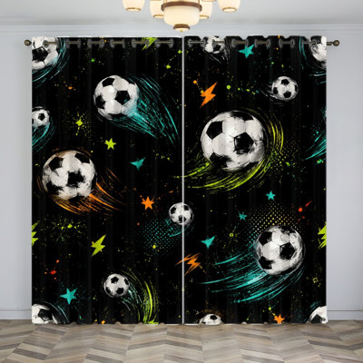 2Pcs Soccer Ball Pattern Blackout Curtains, Vibrant Splash Art Window Drapes, Light Filtering Panels for Living Room Bedroom Kitchen Home Office World Cup Soccer Decor