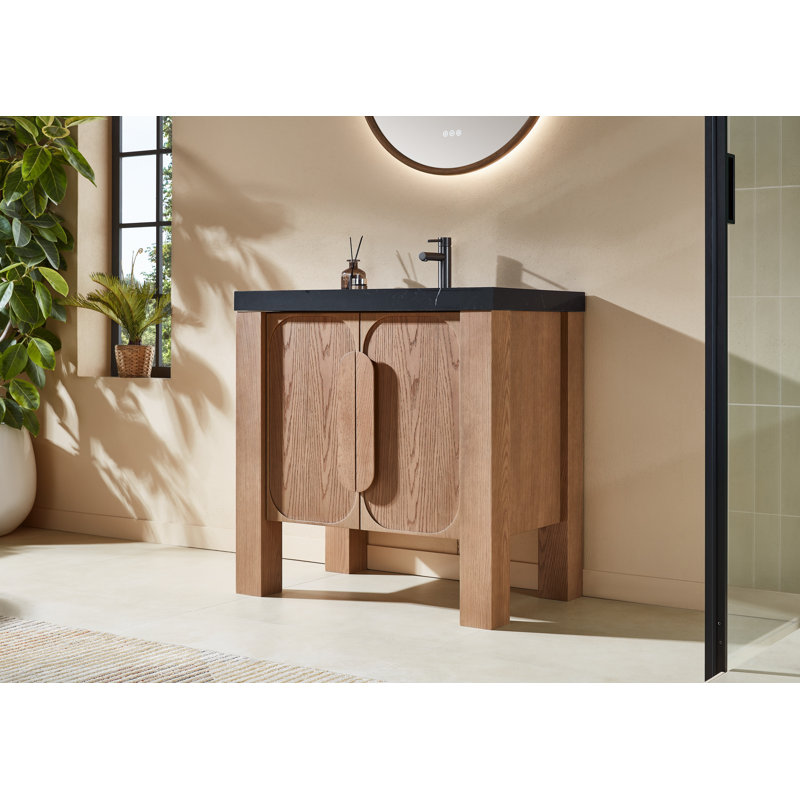 Meuble-lavabo simple 36 po Abella Munich, Naturel, Noir