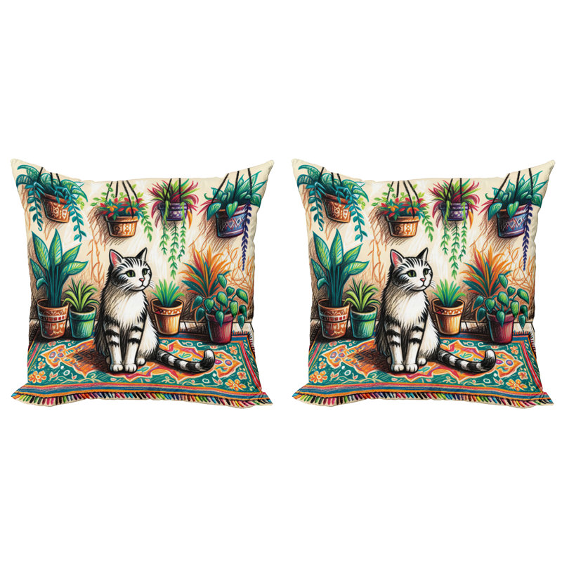 429907_Ambesonne, housse de coussin pour chat, ensemble de 2 peintures Boho, H 24 po x l 24 po