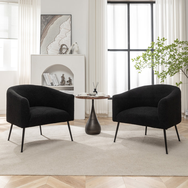 Fauteuil demi-tonneau Jameila, Similifourrure noire, 2, Noir