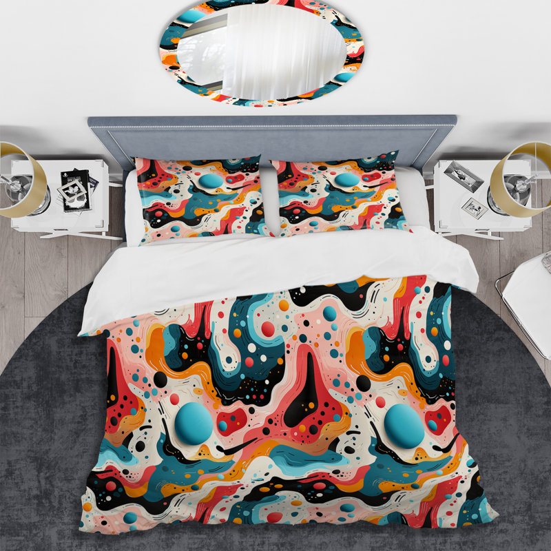Ensemble de housse de couette multicolore artistique éclectique Storm II, Housse de couette simple + 1 taie décorative stan