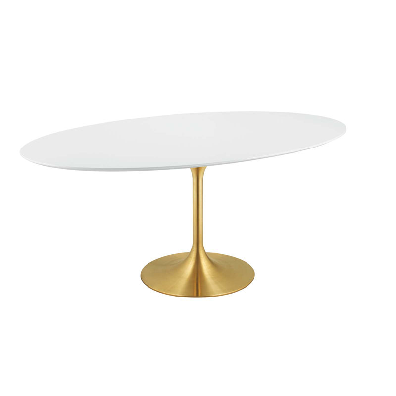 Silver Orchid Fein Oval Dining Table, White, 29.5" H x 35.5" W x 60" L, Gold
